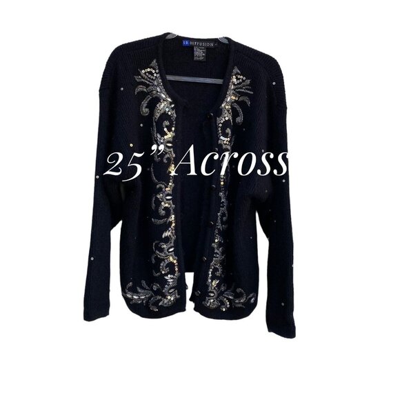 IB Diffusion Vintage Cardigan  Sequined Silk, Angora, Lambswool & Nylon Sz Large - Picture 7 of 8
